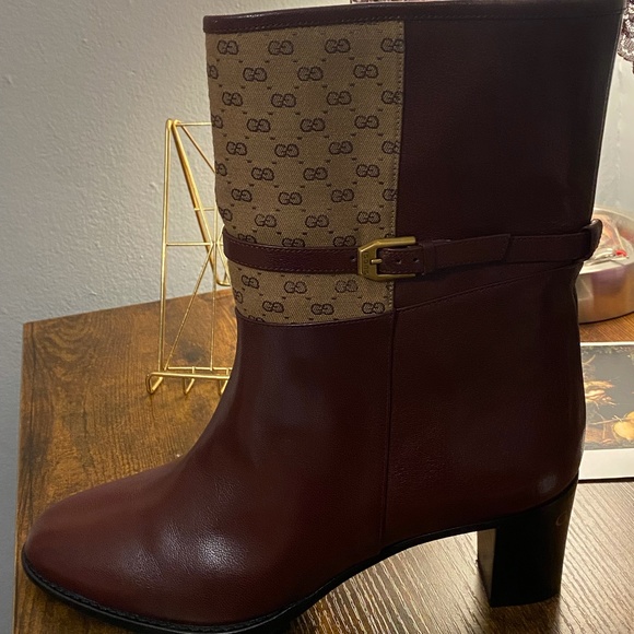 GUCCI Quentin GG Mignon leather bootie in vintage bordeaux/dusty brown - Picture 1 of 5
